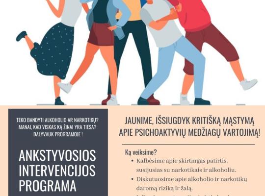 Kviečiame 14-21 metų jaunimą dalyvauti Ankstyvosios intervencijos programoje!