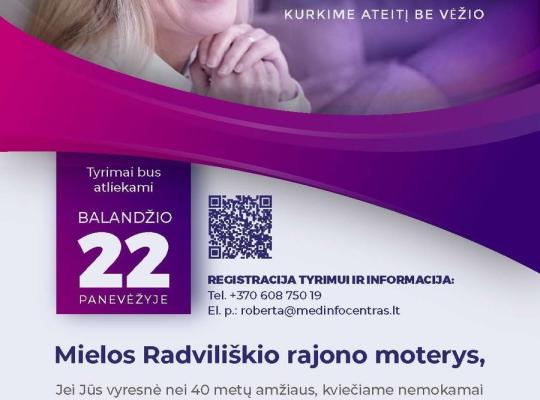 Radviliškio rajono moterims – galimybė pasitikrinti krūtų sveikatą nemokamai