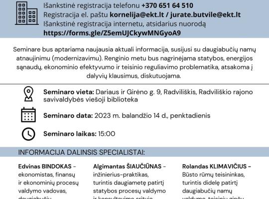 Kviečiame į seminarą „Daugiabučių namų atnaujinimas / modernizavimas“