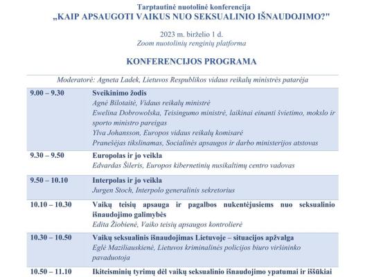 Birželio 1 dieną -  nuotolinė konferencija „Kaip apsaugoti vaikus nuo seksualinio išnaudojimo?“
