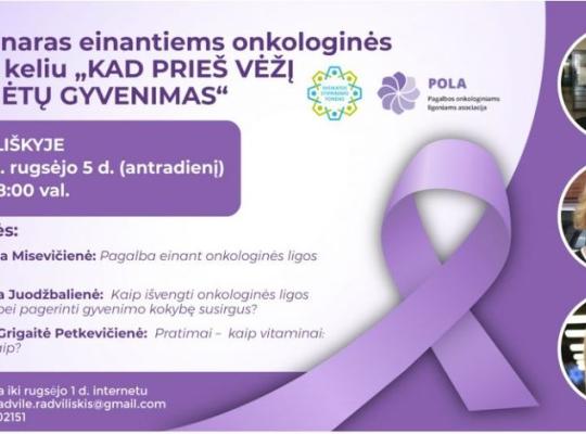 Radviliškio krašto onkologinių ligonių asociacija „Radvilė“ kartu su Onkologinių ligonių asociacija POLA pristatys savo veiklą