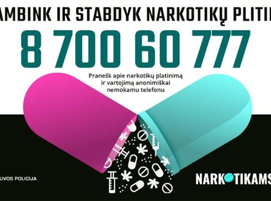 Startavo Lietuvos policijos pasitikėjimo telefono linija „Narkotikams - NE“