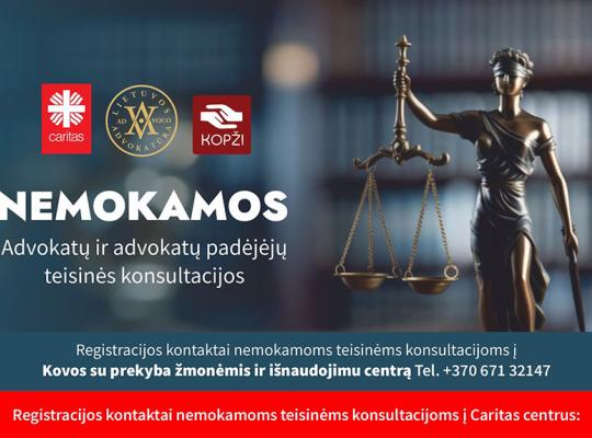 Dvi savaites Lietuvos advokatai dovanos nemokamas konsultacijas besikreipiantiems į Caritas ir KOPŽI
