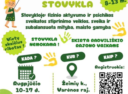 Visuomenės sveikatos biuras kviečia vaikus (8–13 m.) į nemokamą sveikatos stiprinimo stovyklą