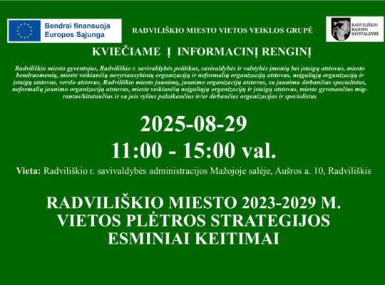 Radviliškio miesto vietos veiklos grupė kviečia susipažinti su pakeista vietos plėtros strategija
