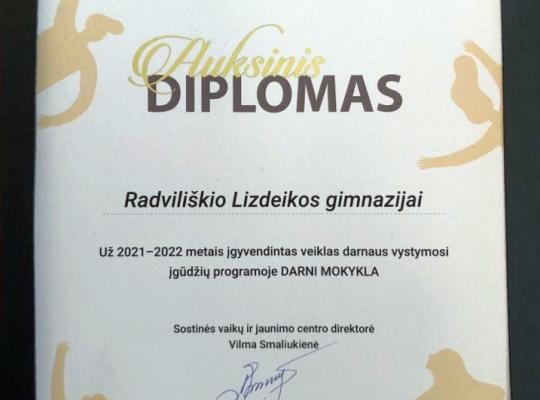 Lizdeikos gimnazijai – aukščiausias įvertinimas 