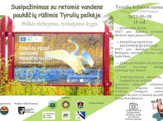 Susipažinimas su retomis vandens paukščių rūšimis Tyrulių pelkėje