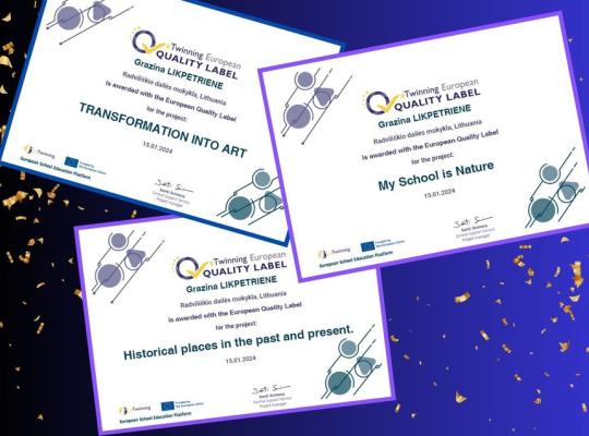Net trys Europos kokybės ženkleliai suteikti Radviliškio dailės mokyklos projektams