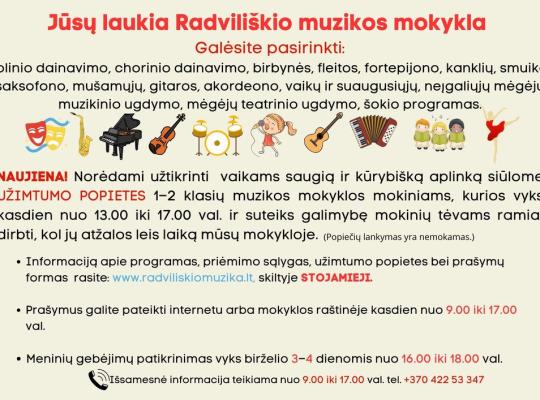 Radviliškio muzikos mokykla kviečia mokytis