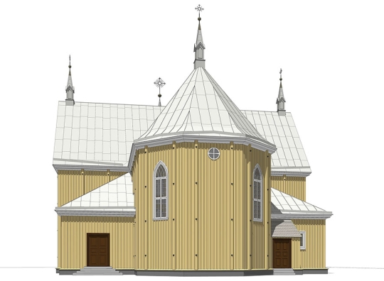A. Širvio atkurtas 3D Radviliškio bažnyčios vaizdas